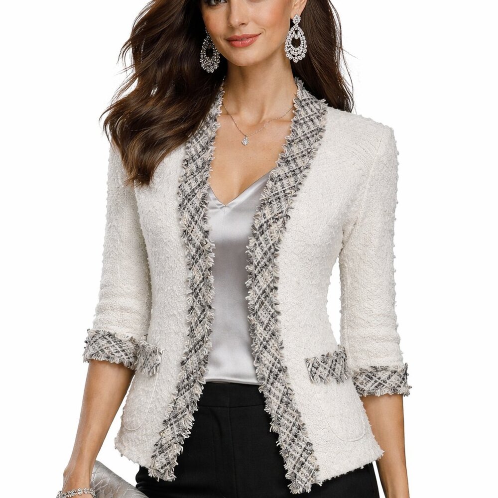 Alberto Makali Cardigan Tweed Boucle Knit White / Silver Size M